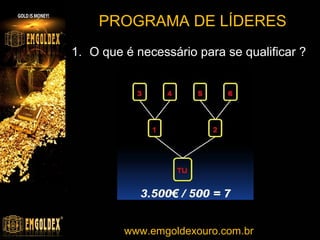 convida
Entra
1

3

Cicla

2
4

Ganha
3500€

www.emgoldexourobrasil.com.br

 