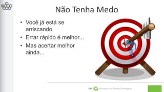 GPE Inovação na Gestão Estratégica 
• Você já está se 
arriscando 
• Errar rápido é melhor... 
• Mas acertar melhor 
ainda... 
Não Tenha Medo 
 