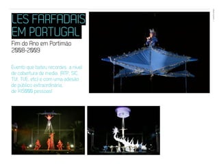 EVENTOS N’ÁREA
LES FARFADAIS                        13




EM PORTUGAL
Fim do Ano em Portimão
2008-2009

Evento que bateu recordes a nível
de cobertura de media (RTP, SIC,
TVI, TVE, etc) e com uma adesão
de público extraordinária,
de 145000 pessoas!
 