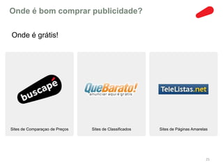 Onde é bom comprar publicidade?

Onde é grátis!




Sites de Comparaçao de Preços   Sites de Classificados   Sites de Páginas Amarelas




                                                                                 25
 