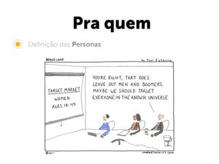 Pra quem
• Deﬁnição das Personas
 