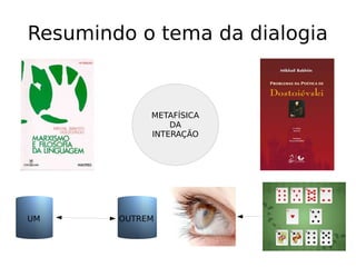 Resumindo o tema da dialogia
METAFÍSICA
DA
INTERAÇÃO
UM OUTREM
 