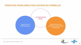 15
LUCRATIVIDADE
BAIXA
CAIXA POUCO
CONTROLADO
INEXISTÊNCIA DE
CONTROLE/DISCIPLINA
FINANCEIRA
PRINCIPAIS PROBLEMAS PARA ENTRAR NO VERMELHO
 