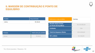 23
6. MARGEM DE CONTRIBUIÇÃO E PONTO DE
EQUILÍBRIO
 