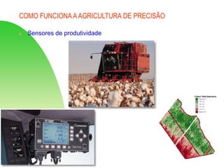 COMO FUNCIONA AAGRICULTURA DE PRECISÃO
 Sensores de produtividade
 
