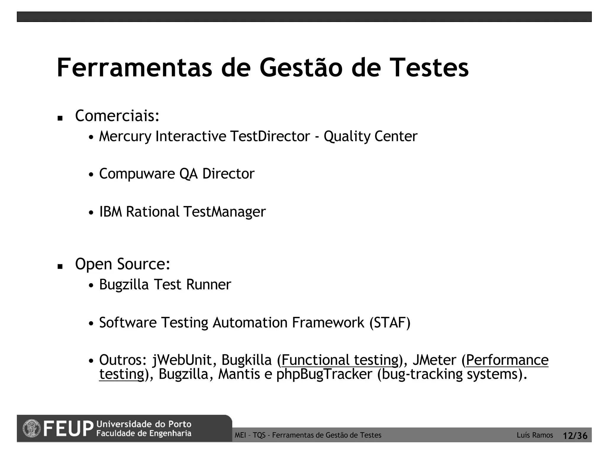 Ferramentas de Gestão de Testes