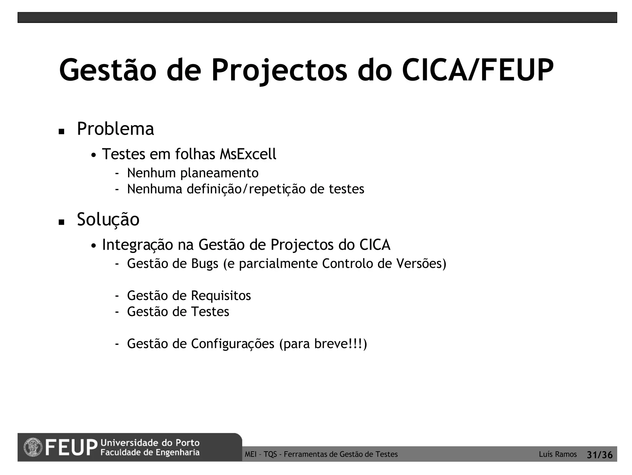 Ferramentas de Gestão de Testes