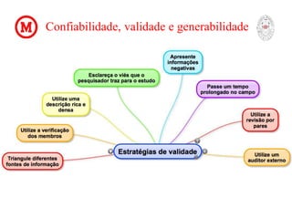 Confiabilidade, validade e generabilidade
 