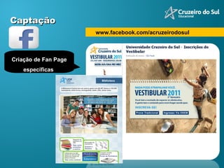 www.facebook.com/acruzeirodosul Criação de Fan Page específicas  Captação   