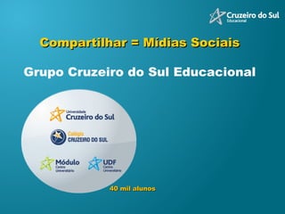 Compartilhar = Mídias Sociais  Grupo Cruzeiro do Sul Educacional  40 mil alunos  