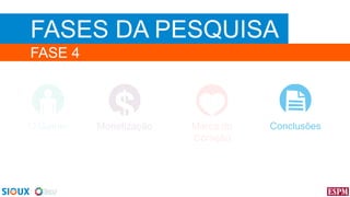 FASES DA PESQUISA
FASE 4

O Gamer

Monetização

Marca do
Coração

Conclusões

 