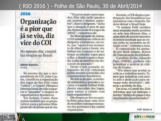 ( RIO 2016 ) - Folha de São Paulo, 30 de Abril/2014