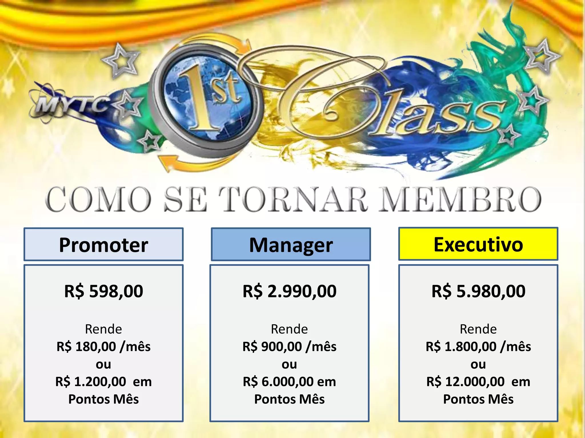 Manager ExecutivoPromoter
R$ 598,00
Rende
R$ 180,00 /mês
ou
R$ 1.200,00 em
Pontos Mês
R$ 2.990,00
Rende
R$ 900,00 /mês
ou
R$ 6.000,00 em
Pontos Mês
R$ 5.980,00
Rende
R$ 1.800,00 /mês
ou
R$ 12.000,00 em
Pontos Mês
 