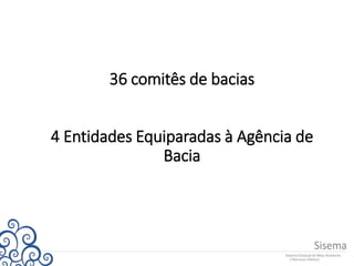 36 comitês de bacias
4 Entidades Equiparadas à Agência de
Bacia
 