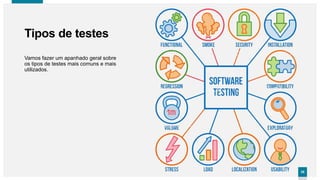 3535
Tipos de testes
Vamos fazer um apanhado geral sobre
os tipos de testes mais comuns e mais
utilizados.
 