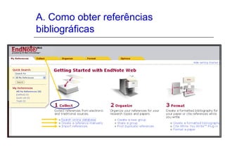 A. Como obter referências
bibliográficas
 