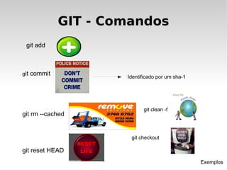 GIT - Características 3 Áreas Repositório Work Directory Índice Exemplo 1 