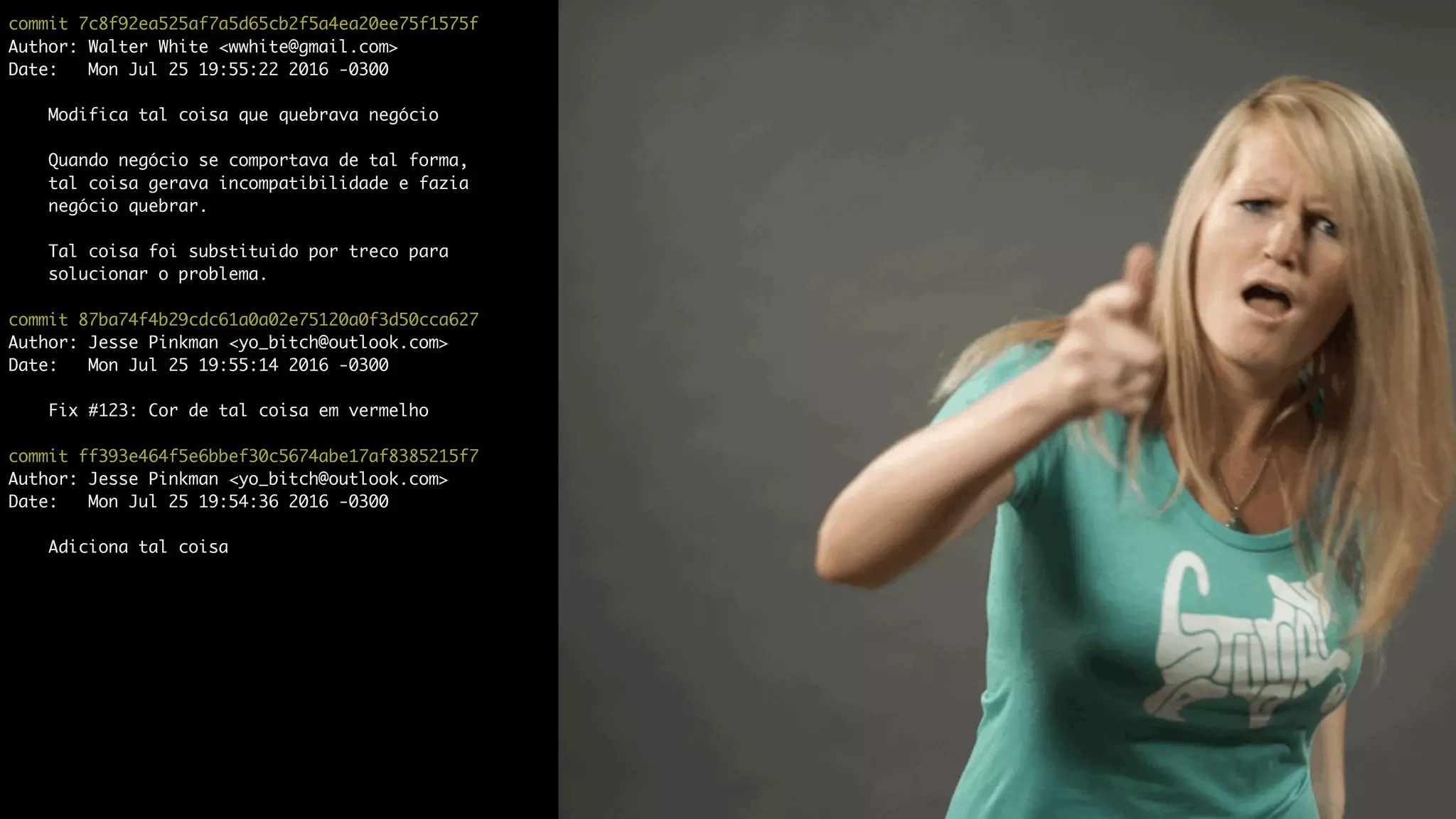 $ git log -- arquivo.js
Por que modiﬁcaram tal coisa no arquivo.js?
 