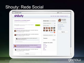 Business IntelligenceRelatórios:Informações de coletadas em diversos sistemas.Gerar relatórios de tendências, padrões, estimativas, controle  e execução.Cubo de visualização: Pode modificar as variáveis que são confrontadas.Algoritmo de levantamento de dados para extração de padrões.Possibilidade de fazer integrações rapidamente e com muita eficiência. Banco de dados, documentos, e paginas na web.Fornecem visão imediata;Informações gerenciais para tomada de decisões  rápidasAltamente configurável – tempo de elaboração reduzido;Agnóstico para integração de sistemas minimamente padronizados.Sem necessidade de investimento em licenças. 07/04/2010GONOW 2010Meta de vendas por região geográfica de SP