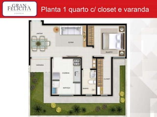 Planta 1 quarto c/ closet e varanda  
