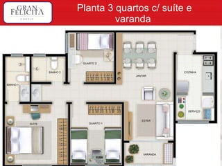 Planta 3 quartos c/ suíte e varanda  