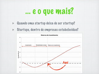 ... e o que mais?
Quando uma startup deixa de ser startup?
Startups, dentro de empresas estabelecidas?




                                Aqui
 