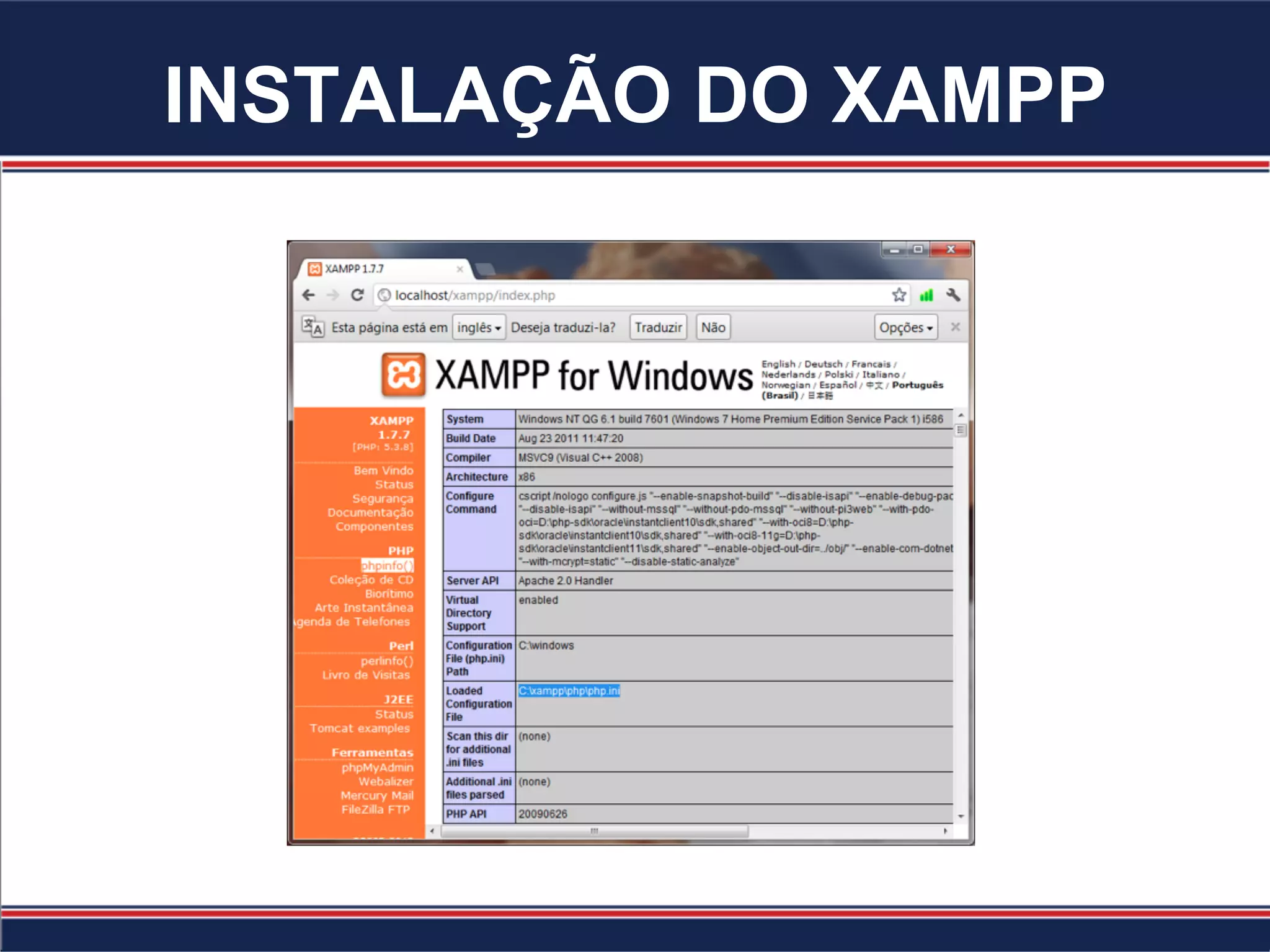 INSTALAÇÃO DO XAMPP
 