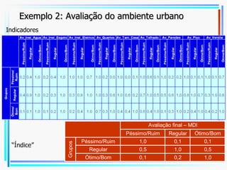 Exemplo 2: Avaliação do ambiente urbano Indicadores “ Índice” 