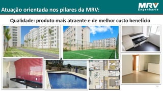 Qualidade: produto mais atraente e de melhor custo benefício
14
Atuação orientada nos pilares da MRV:
 