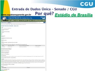 Entrada de Dados Única – Senado / CGU
www.copatransparente.gov.br   Por quê? Estádio de Brasília
 
