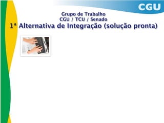 Grupo de Trabalho
               CGU / TCU / Senado
1ª Alternativa de Integração (solução pronta)
 