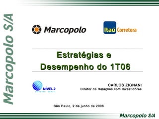 São Paulo, 2 de junho de 2006São Paulo, 2 de junho de 2006
CARLOS ZIGNANICARLOS ZIGNANI
Diretor de Relações com InvestidoresDiretor de Relações com Investidores
Estratégias eEstratégias e
Desempenho do 1T06Desempenho do 1T06
 