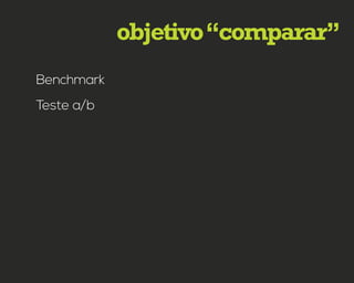 objetivo“comparar”
Benchmark
Teste a/b
 