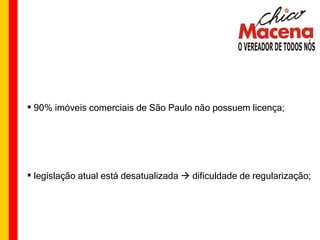 90% imóveis comerciais de São Paulo não possuem licença; legislação atual está desatualizada    dificuldade de regularização; 