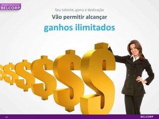 Ao final do mês somam-se todos os seus pedidos para determinara sua  Venda Pessoal (Calculada em função do preço do catálogo)82Modelo MultinivelO que é a VendadoGrupo?É a venda realizada pelo consultor e todos os consultores do seu grupo.Empresário1º nível2º nívelVenda do Grupo