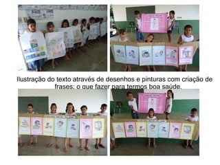 Ilustração do texto através de desenhos e pinturas com criação de
             frases: o que fazer para termos boa saúde.
 