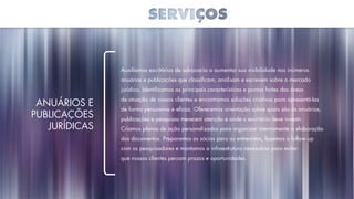 Auxiliamos escritórios de advocacia a aumentar sua visibilidade nos inúmeros
anuários e publicações que classificam, analisam e escrevem sobre o mercado
jurídico. Identificamos as principais características e pontos fortes das áreas
de atuação de nossos clientes e encontramos soluções criativas para apresentá-las
de forma persuasiva e eficaz. Oferecemos orientação sobre quais são os anuários,
publicações e pesquisas merecem atenção e onde o escritório deve investir.
Criamos planos de ação personalizados para organizar internamente a elaboração
dos documentos. Preparamos os sócios para as entrevistas, fazemos o follow up
com os pesquisadores e montamos a infraestrutura necessária para evitar
que nossos clientes percam prazos e oportunidades.
Anuários e
Publicações
Jurídicas
 