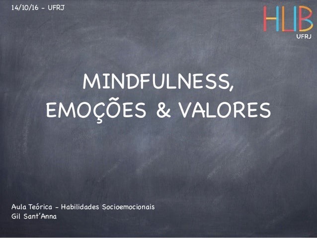 MINDFULNESS,
EMOÇÕES & VALORES
Aula Teórica - Habilidades Socioemocionais
Gil Sant’Anna
14/10/16 - UFRJ
 