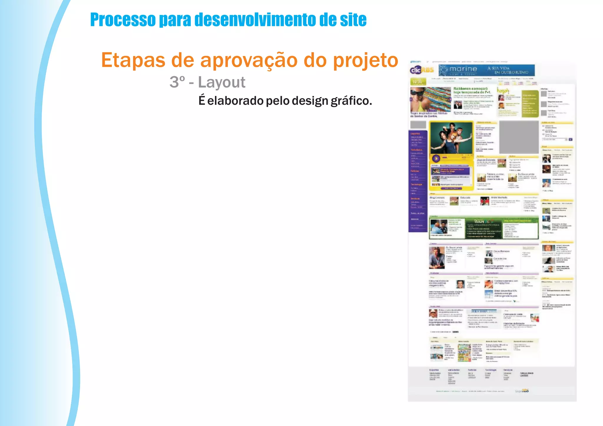 Processo para desenvolvimento de site

 Etapas de aprovação do projeto
          3º - Layout
              É elaborado pelo design gráfico.
 