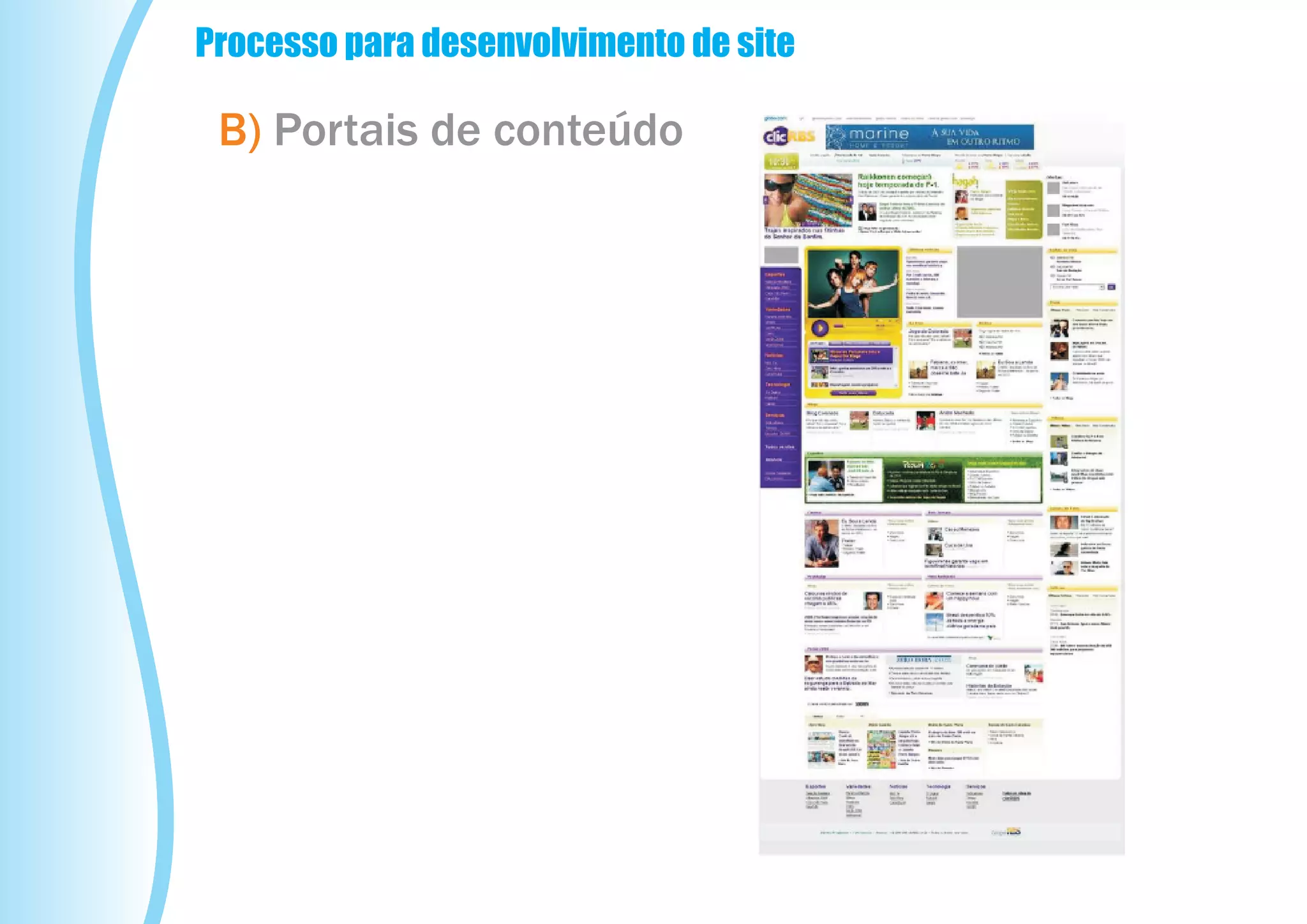 Processo para desenvolvimento de site

 B) Portais de conteúdo
 