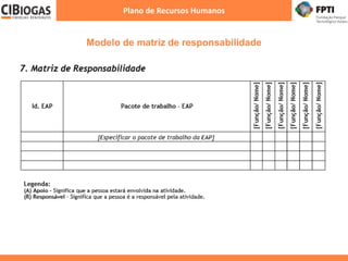 Modelo de matriz de responsabilidade
Plano de Recursos Humanos
 