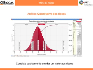 Análise Quantitativa dos riscos
Plano de Riscos
Consiste basicamente em dar um valor aos riscos
 