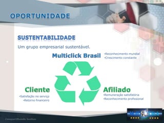 Um grupo empresarial sustentável.
•Reconhecimento mundial
•Crescimento constante
•Satisfação no serviço
•Retorno financeiro
•Remuneração satisfatória
•Reconhecimento profissional
 
