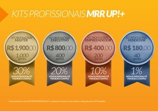 KITS PROFISSIONAIS MRR UP!+

Você pode alterar seus KITS PROFISSIONAIS UP!+ a qualquer momento, basta adquirir o Upgrade para o KIT desejado.

 