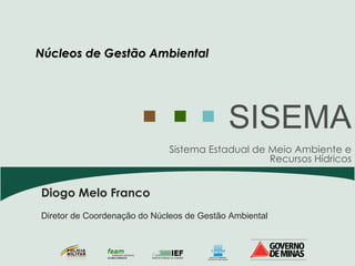 Sistema Estadual de Meio Ambiente e Recursos Hídricos SISEMA Diogo Melo Franco Diretor de Coordenação do Núcleos de Gestão Ambiental Núcleos de Gestão Ambiental 