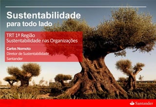 1
TRT 1ª Região
Sustentabilidade nas Organizações
Carlos Nomoto
Diretor deSustentabilidade
Santander
Sustentabilidade
para todo lado
 