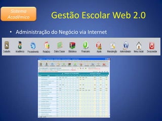 Gestão Escolar Web 2.0SistemaAcadêmicoAdministração do Negócio via Internet