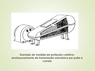 Exemplo de medida de proteção coletiva:
enclausuramento de transmissão mecânica por polia e
correia
 