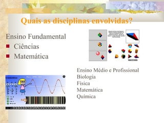 Quais as disciplinas envolvidas? Ensino Fundamental Ciências Matemática Ensino Médio e Profissional Biologia Física Matemática Química 