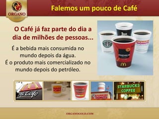 Falemos um pouco de Café

  O Café já faz parte do dia a
  dia de milhões de pessoas...
   É a bebida mais consumida no
       mundo depois da água.
É o produto mais comercializado no
     mundo depois do petróleo.
 
